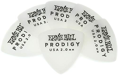 Ernie Ball, Prodigy Large Shield, Plettri da 2,0 mm, colore bianco, confezione da 6