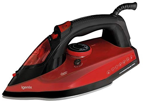 Igenix IG3126 PowerSteam Pro Vertical Steam Iron, Ceramic Non-Stick Soleplate, Auto Shut-Off Function, 380 ml Water Tank Capacity, 2600 W, Red/Black