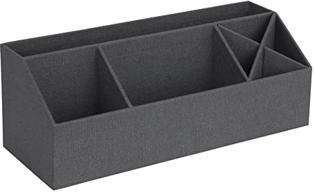 Bigso Box of Sweden ELISA Skrivbordsförvaring med 4 fack – organisationssystem för lappar, gem etc. – Sorteringslåda av fiberplatta och papper i linneutseende – svart