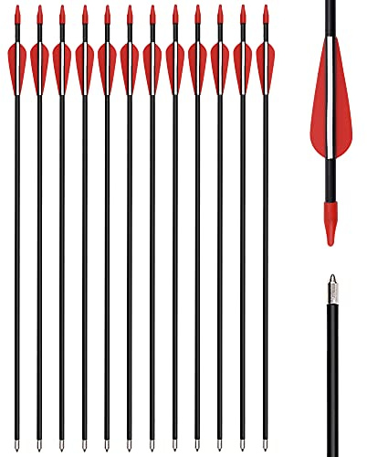 Paquete de 12 Flechas de Fibra de Vidrio para Tiro con Arco, Flechas para niños de 32 Pulgadas, Flechas de Caza para Arcos recurvos, Flechas de Juego para niños, Tiro al Blanco al Aire Libre