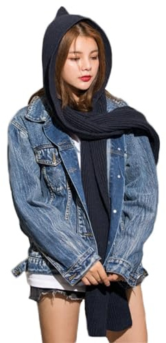 ITODA Knitted Hooded Scarf Winter Warm Hat Scarf Neckwarmer Hoodie Hat Women Knitted Cowl