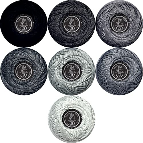 Soft 7 Colors Size 8 Crochet Yarn，2 Ply Cotton Thread for Crochet ，Cross Stitch Needlepoint Hand Embroidery, Beaver Gray Gradient