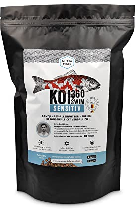 Nutramare Koi360 Sensitiv Swim 1,2kg | Hochwertiges Koifutter für Sensible Koi, mit gesundheitsförderndem Kräuteröl und Aktivton
