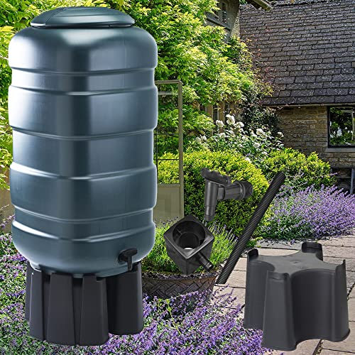 150L Slimline Medium Size Garden Water Butt Set Including Tap With Stand and Filler Kit