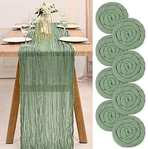 Teruntrue 8 Stück Käsetuch Tisch Läufer Salbei Grün Tisch Läufer, Rustikale Gaze Tisch Läufer Tischdekoration für Küche Hochzeit Urlaub Party(Salbei Grün, 300cm)