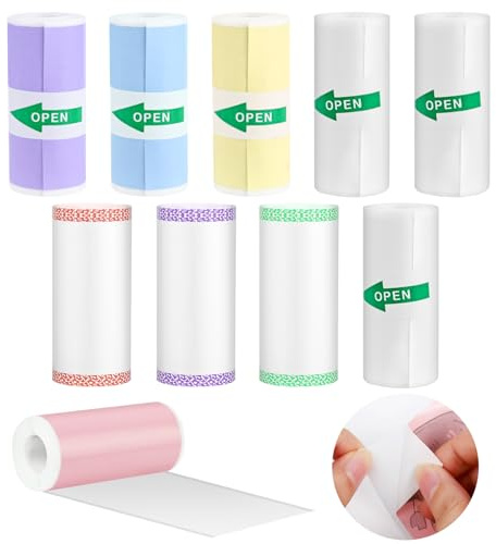 GuKKK 10 Rollos Papel de Impresión de Recarga, Pegatina Imprimible Autoadhesiva, Compatible Con Todas Las Mini Impresoras Térmicas, 57 x 25 mm