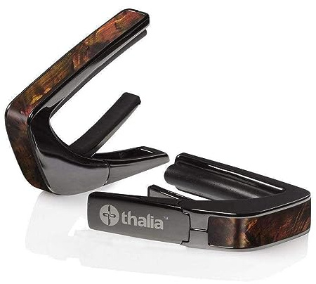 Thalia Guitar Capo for Acoustic and Electric - Exotic Series with Universal Human Touch Fret Pads - Premium Capo for Acoustic Guitar 6 and 12 String, Electric & Classical - Black Chrome - Whiskey Wing