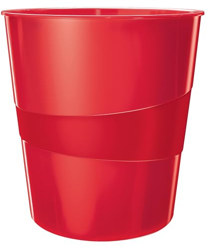 Leitz Wow 15 Litre Waste Bin, Red Bin, Plastic, 52781026