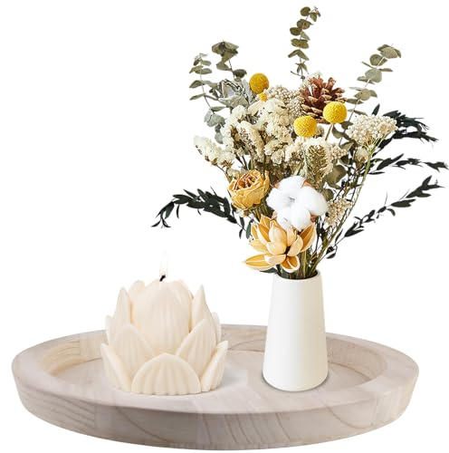 WIYETY Vassoio Rotondo in Legno: 29 cm Vassoio Decorativo Rotondo, Stile Arredamento Rustico Vassoio Decorativo, Vassoio Portacandele in Legno Colore del Legno per Bancone Della Cucina Decorazione