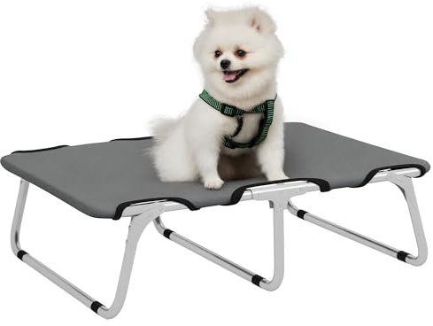 PawHut Hundeliege Outdoor, klappbar Erhöhtes Hundebett für kleine Hunde, Kühlendes Haustierliege mit Stahlrahmen, Haustierbett für Draußen Camping, 71 x 58 x 20 cm, Grau