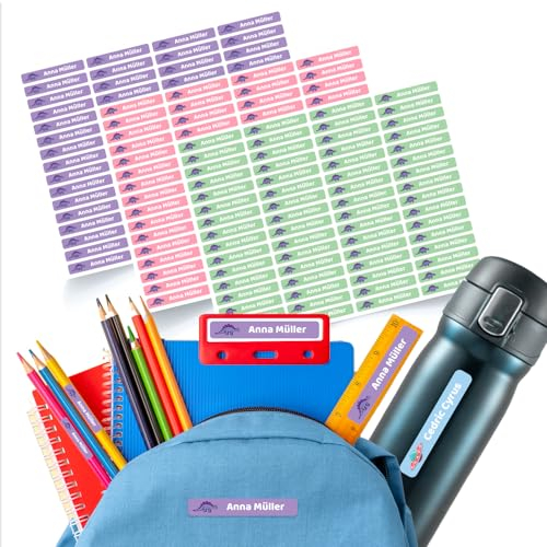 GoodMarkt® 99 Stück Namensaufkleber Kinder Schule, Kita, BÜRO - Personalisierte Etiketten mit Namen für Stifte, Schulsachen, Kleidung und Gegenstände - 44 x 7mm - Wasserfest in Spülmaschine