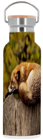 Edelstahl Thermosflasche - Wunderschöner Fuchs auf einem Baumstamm / Naturfoto - 500ml (17 Unzen)