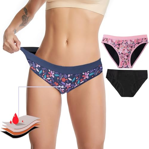 BIOECEUA Sous-vêtements menstruels pour femmes, 4 plis, respirant, étanche, pour adolescentes, filles, couverture complète, super absorbant, séchage rapide, bleu marine, S