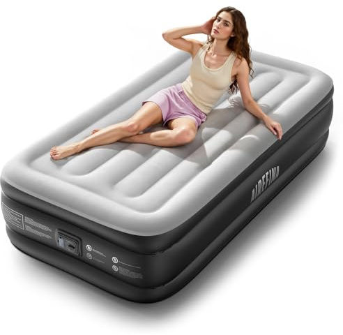 Airefina Single Size Airbed, Inflatable Air Mattress with Built-in Electric Pump, 2-Min Fast Inflation/Deflation, Portable Upgraded Blow Up Mattress for Home Guests, Camping & Travel, 190x99x46cm