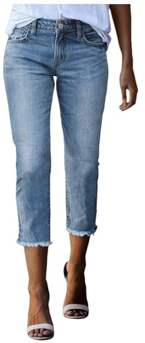 Capri Jeans para Mujer Pantalón Elástico Desgastado 3/4 Elástico para Mujer Pantalones de Verano Pantalones Ligeros de Ocio Pantalones Cortos 7/8 para Mujer, Pantalón de Talla Grande