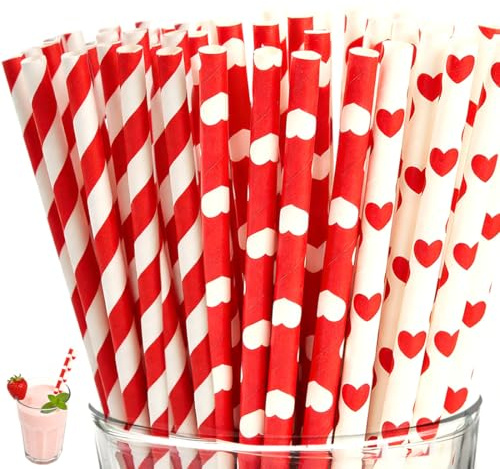 JRYXDS 100 Pajitas De Papel Biodegradables, Rojo Pajita Desechables Ecológicas Compostables. Cañitas Para Boda, Fiestas, Cumpleaños Y Celebraciones. Bebidas Frías Y Calientes