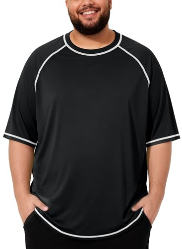 Roadbox Mens Big and Tall Swim Shirt, UPF 50+ Short Sleeve Rash Guard, UV Sun Protection Quick Dry Water T-Shirts for Beach Black