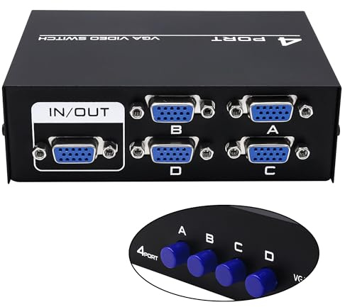 YARCHONN VGA switch box 4 i 1 utgång VGA switch urval 4 till 1 15-polig videodelare VGA-uttag splitter adapter för PC bildskärm TV set top box