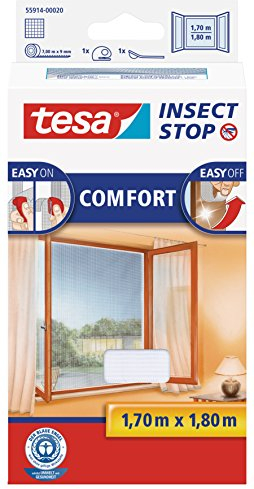 tesa Insect Stop Comfort Fliegengitter für Fenster - Insektenschutz mit Klettband selbstklebend - Fliegen Netz ohne Bohren - 170 cm x 180 cm - Weiß (Leichter Sichtschutz)
