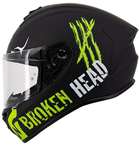 Broken Head Motoradhelm Adrenalin Therapy X4 - Sportlicher Integralhelm - Schwarz-Grün Matt - Größe L (59-60 cm)