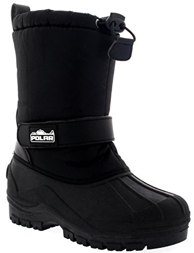 POLAR Unisex Kids Pull On Drawstring Closure Nylon Winter Snow Rain Fur Boots , Black , 2 UK