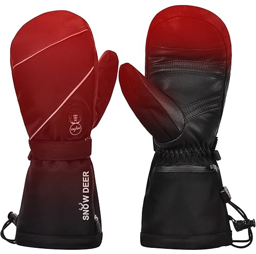 SNOW DEER Heated Mittens Gloves for Men and Women, 7.4V 2200MAH Electric Rechargeable Battery Ski for Winter Skiing Skating Snow Camping Hiking Heated Arthritis Hand Warmer Gloves(S)
