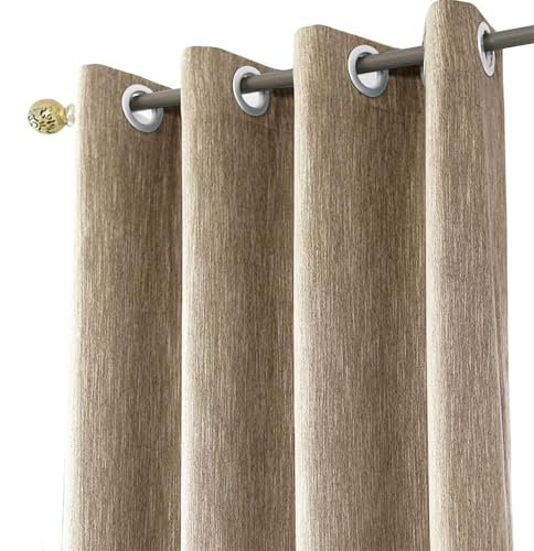 Melodieux 1 Panel Window Curtains with Tie Backs - Semi Blackout Cotton Blend Curtains, Eyelet Thermal Insulated Door Curtain, Linen Look, Lightweight Drapes for Livingroom, Bedroom (46 x 54 Inch)