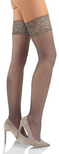 sesto senso Halterlose Strümpfe Damen 15 DEN Feinstrümpfe mit Spitze Grau 3/4 M/L Grey