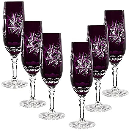 CRISTALICA Sektglas Sektkelch Champagnerglas Sektflöte violett Schleuderstern 6er Set 180ml