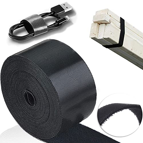 TEUVO 6CM x 5M Cinta de Gancho y Bucle Bridas, Doble Cara Cables Para Atando Cable, Bridas Reutilizables para Cable La administración, Artesanía de bricolaje, Alrededor de Inicio y Oficina Negro