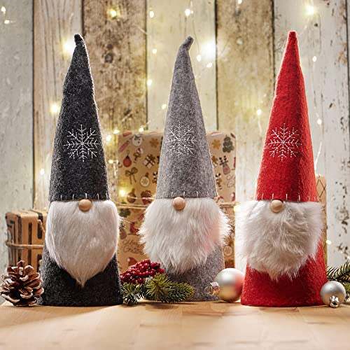 com-four® 3x Elfi di Natale per decorazioni natalizie, figure invernali come oggetti decorativi, graziose decorazioni per la tavola o come decorazioni per la stanza (3 pezzi - grigio rosso nero)