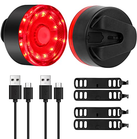 2 Pezzi LED Luce Bici Fanale Posteriore Bicicletta e Casco, Ricaricabile USB Impermeabile Avvertimento Bici Strada e Montagna Luce Casco Anteriore con 5 modalità, Caschi, Zaini, Collare animali