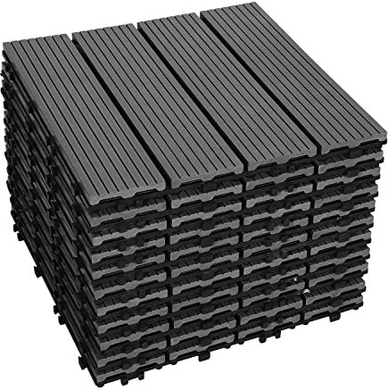 Joparri piastrelle per terrazza sistema click 30x30x2 cm set di 33 piastrelle in legno pavimentazione per balconi 3m² piastrelle da giardino con drenaggio, per lastre di pavimentazione, grigio