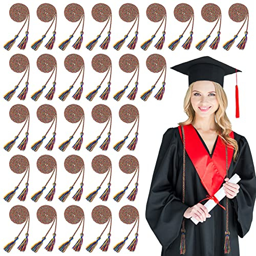 Woanger 30 Pcs 2026 Graduation Cords 67 Inch Braided Honor Cord with Tassels for College Graduation Students Bachelor Master Doctor Grad Decor(Rainbow)