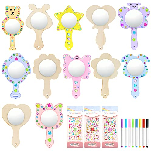 TOPJOWGA DIY Holzspiegel Handwerk für Kinder, 23 Stücke Holzspiegel zum Basteln, Mini Holz Prinzessin Spiegel, Unvollendete Handspiegel, Holzspiegel zum Bemalen für DIY Kinder Malen Dekoration