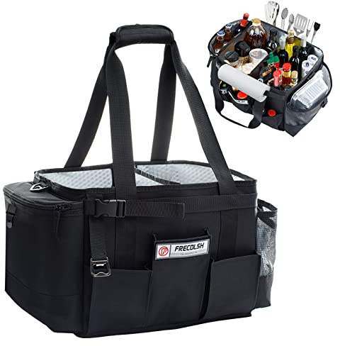 FREECOLSH Black Waterproof Caddy, 16 x 11 x 11, with Detachable Strap and Shoulder Pad for Carrying Utensils and Camping Supplies
