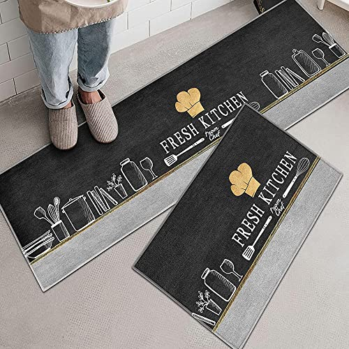 LIBRNTY Juego de alfombrillas de cocina lavables antideslizantes, resistentes al aceite y al agua, para pasillos y cocinas (40 x 60 cm + 40 x 120 cm)