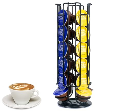 SYSYLY Support de Capsule de café Compatible avec Capsules Dolce Gusto,Porte Capsules Distributeur Présentoir Rotatif pour 24 Capsules, Supports Rangement Dosettes Dolce Gusto, Noir.