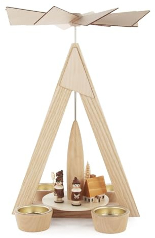 Rudolphs Schatzkiste Pirámide de velas de té, diseño de pueblo de Seiffen y Kurrende (20 x 29 x 20 cm)
