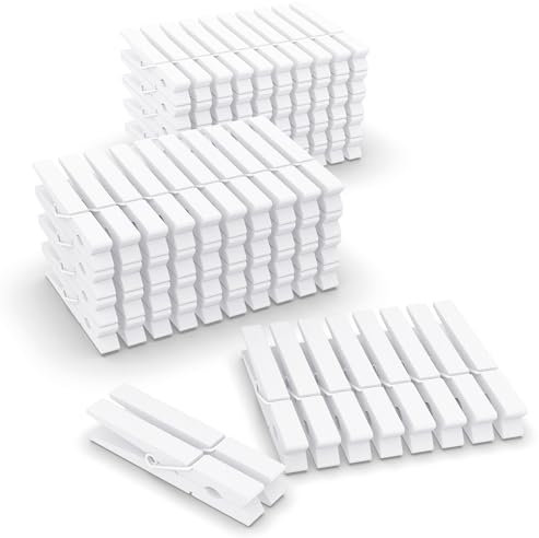 FeFu 100 Stück Weiße Wäscheklammern aus Holz, 7,4 cm, für Bastelkunst, Kleidung, Bilder, strapazierfähig für Klassenzimmer und Outdoor