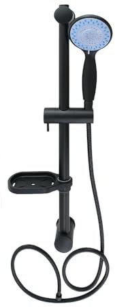 Vetrineinrete® Saliscendi colonna doccia nero opaco con porta sapone e flessibile 60 cm