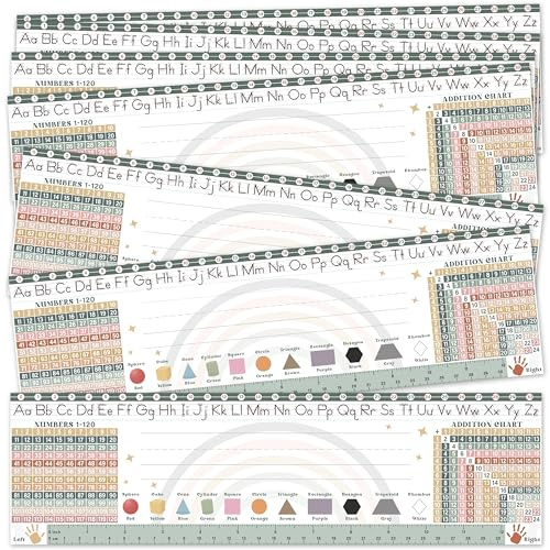 King Print 30 Pcs Modern Boho Desk Name Tags for Classroom, Name Plates for Student Desks, Double-Sided Laminated 250gsm 14x4, Student Desk Tags for Kindergarten 1st 2nd 3rd Grade Classroom Decor