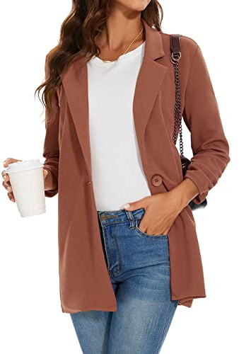 LADI TREND Womens Long Blazer Casual Long Sleeve Jacket Oversized One Button Coat Formal Suit