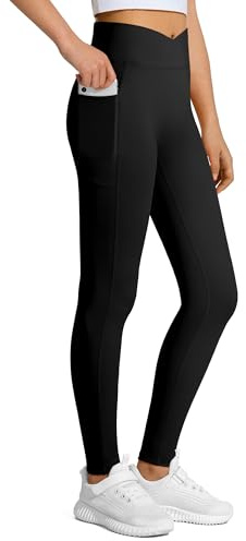 JOCMIC Girls Cross High Waist Leggings for Yoga Dance Gym Pants with Pocket Black, 11-12 Years, Tag150