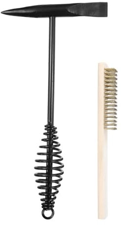 sourcing map 2pcs Welding Chipping Hammer 11.3 Slag Hammer with Coil Spring Handle 8.1 Welding Steel Wire Brush Copper-Plated for Rock Pick Forged Brick