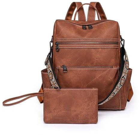 Elegant Damenrucksack mit Klein Handtasche aus PU Leder, Damen Rucksackhandtaschen Wasserdicht Schulrucksack,Modern Rucksack Damen Retro Schultaschen Backpack Daypack für Freizeit Arbeit Reise (Braun)