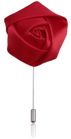NIIIYTYB - Pin de solapa para hombre, esencial para caballero, hecho a mano, flor roja, rosas, boutonniere de seda, pin de traje de flores rojas, accesorio elegante para hombre, 2*2inch, Poliéster, No