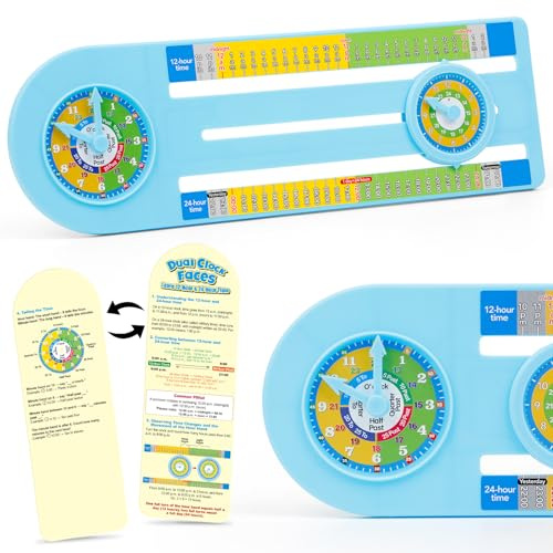 Broytain Teaching Clock with Dual Dials - 12/24 Hour Analog Clock for Kids Age 5–12, Math Manipulatives for Grade 1–2, Telling Time & Elapsed Time Learning Toy, Classroom & Homeschool Supplies