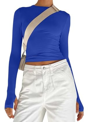 Women's Basic Long Sleeve Slim Fit Crop T Shirt Top Y2K Tops TikTok Crop Top Club Party E-Girls Streetwear(Royal Blue-b,M)