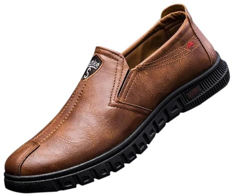 Mocassini Scarpe In Pelle Da Uomo, Stivaletti Classiche Casual Cowboy Stivaletto Suola In Gomma Molto Pelle Antirughe Scarponi Piatta Slip-On Da Lavoro Stivali Corti Antiscivolo Leggere All'Aperto
